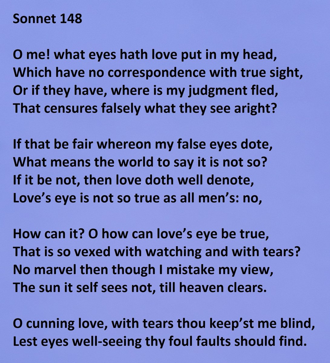 Sonnet 148 by William Shakespeare - "O me! what eyes hath love put in my head"