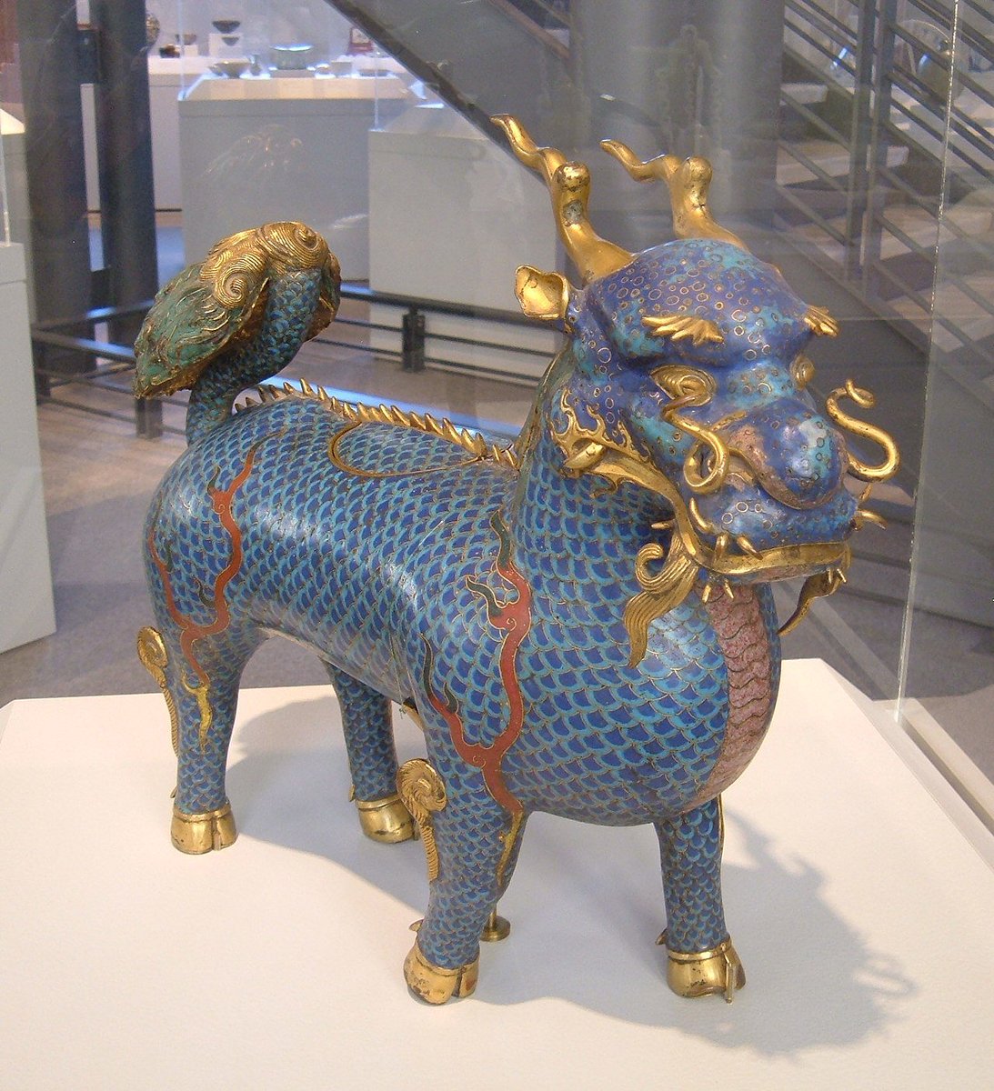 From Wikipedia: Qilin-shaped incense burner (17th-18th centuries) on display at the Iris & B. Gerald Cantor Center for Visual Arts on the Stanford University campus in Stanford, California. SFC 9157